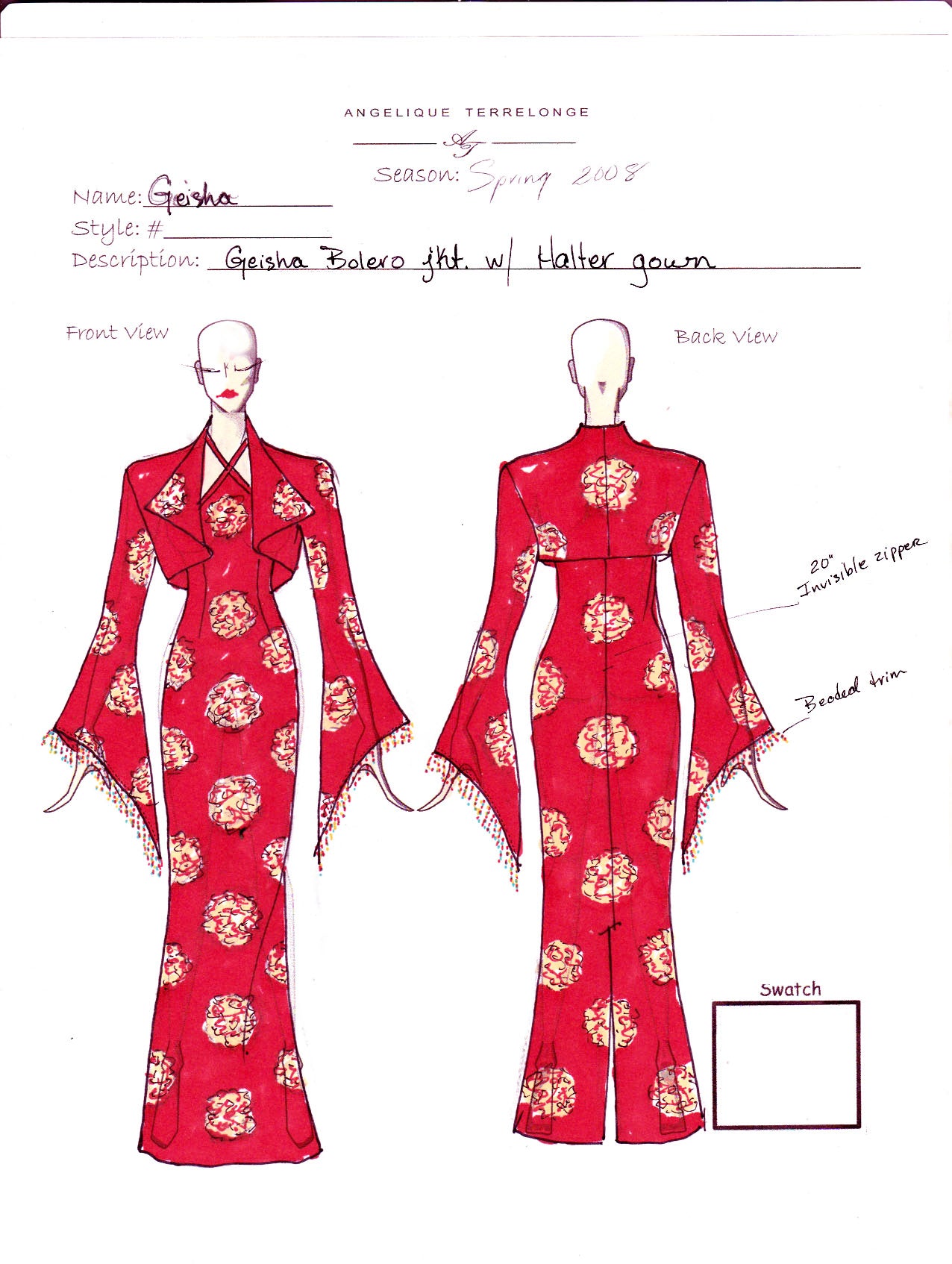 'Geisha Girl' Satin Jacquard Gown & Jacket Set