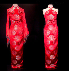 'Geisha Girl' Satin Jacquard Gown & Jacket Set