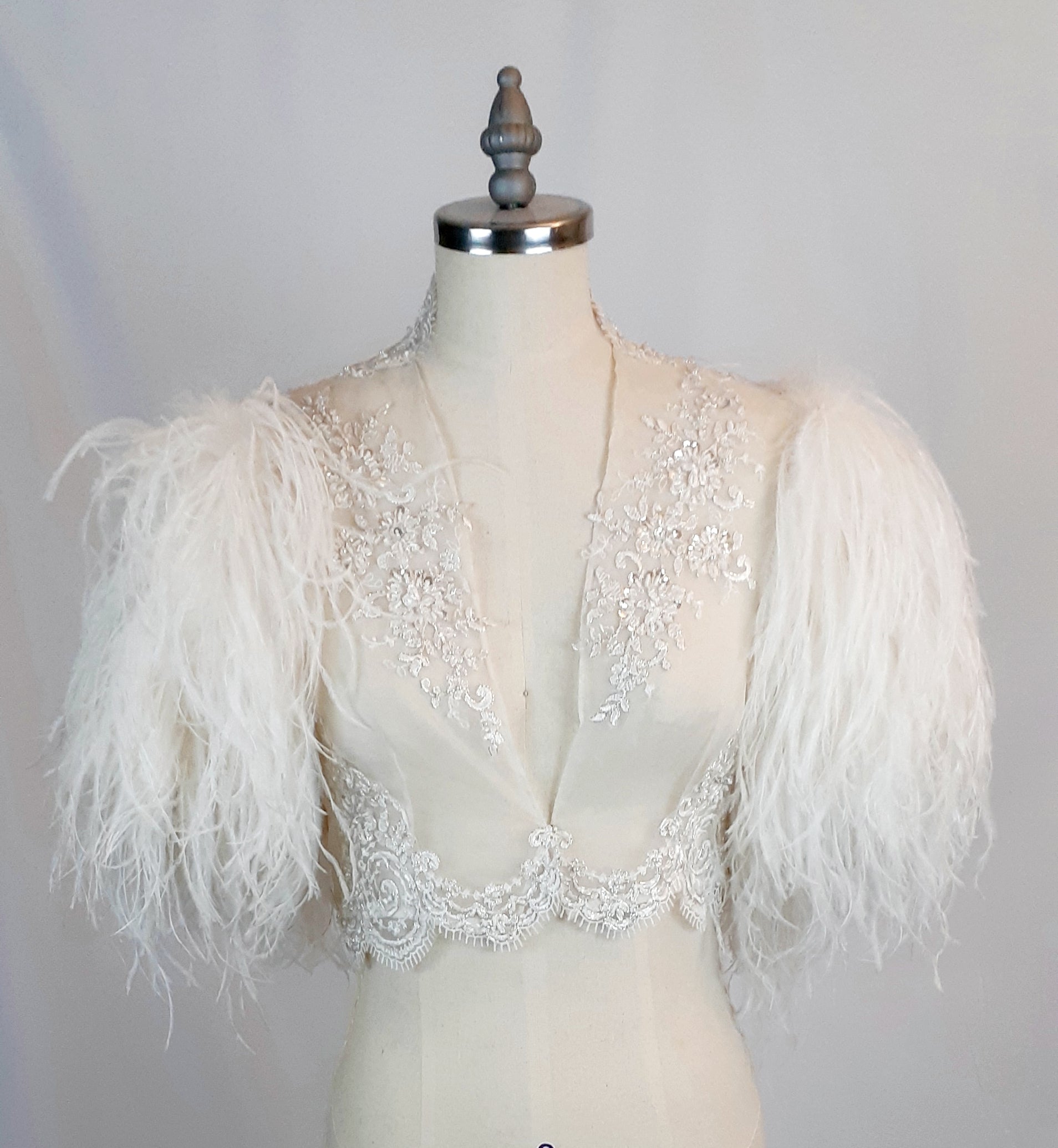 Lace & Ostrich Bolero Bridal Jacket